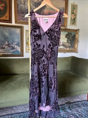 NWT 90s Robbie Bee Floral and Velvet Beaded Vintage Dress